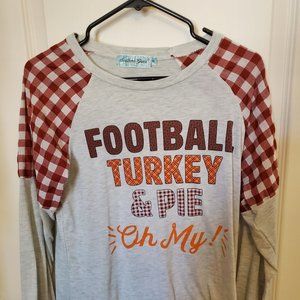 NWOT Southern Grace Plaid Sleeve T-shirt